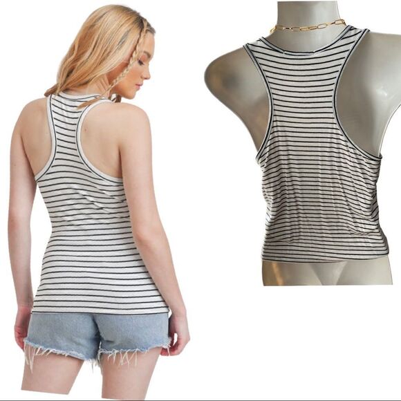 2/$39 Caution to the Wind High Racer Striped Tank Sz L - Picture 3 of 9